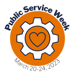 Public Service Week logo featuring a heart within a gear design