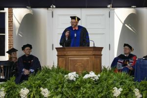 Vice Provost Louis Nelson at Commencement lectern