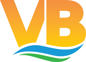Logo of Virginia Beach, features yellow letters V and B on wave