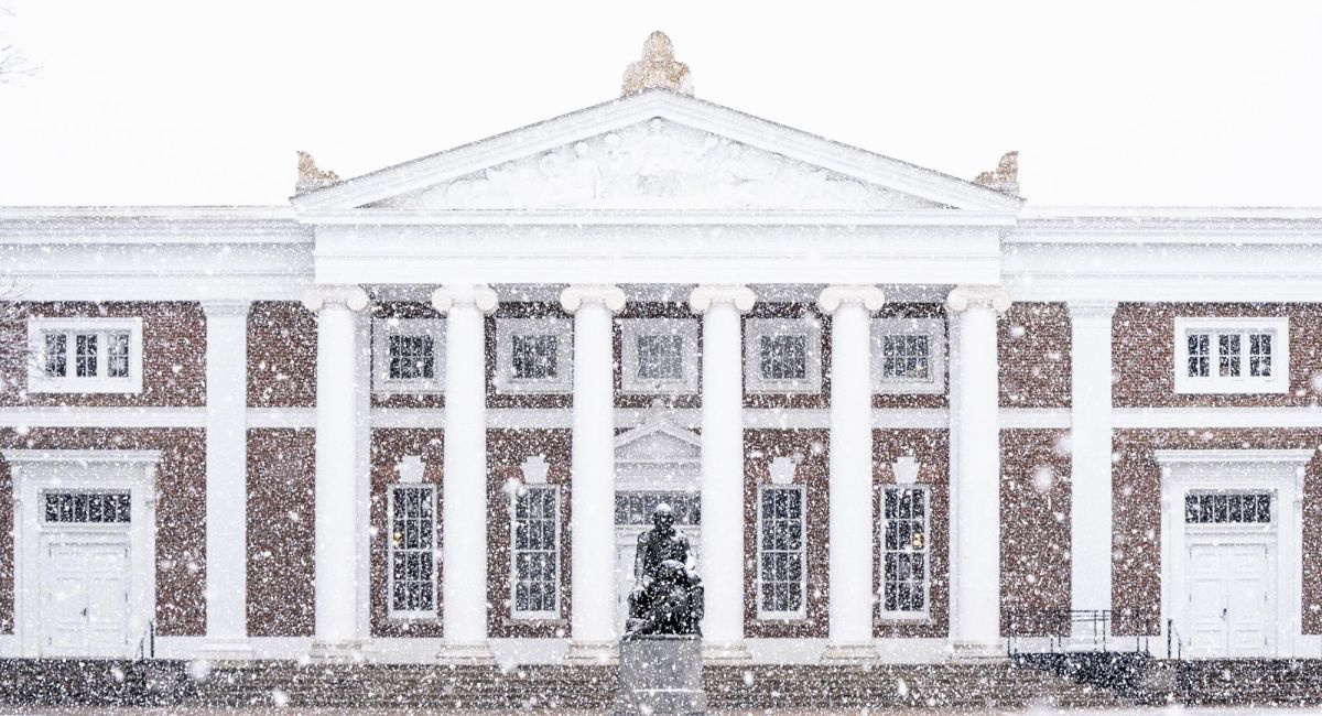 UVA building in snow